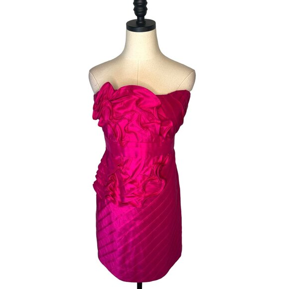 Anthropologie 10 Stretch SILK Sculptural Dress Fit & Flare Strapless Hot Pink - Picture 2 of 12